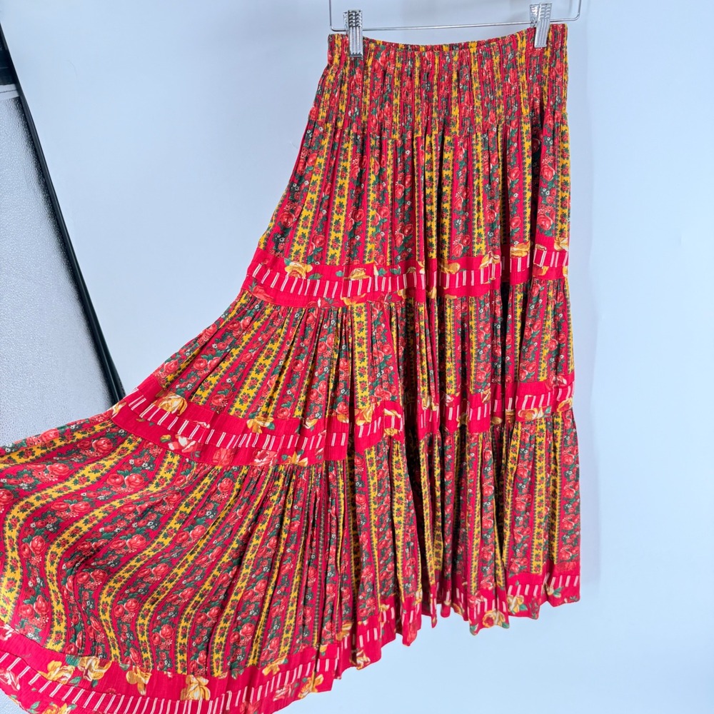Unbranded Tiered Maxi Skirt Red XS Floral Boho Peasant Cottagecore Made in Italy - Picture 8 of 8